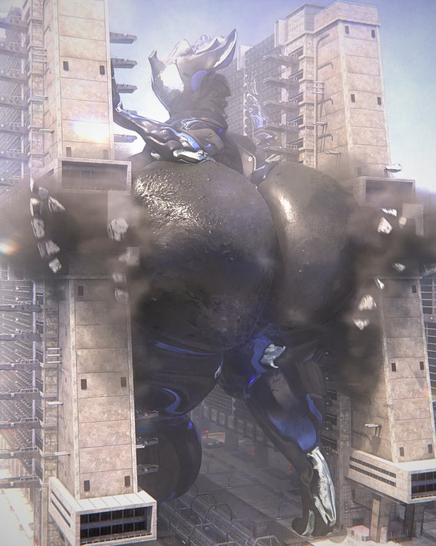 ass_focus big_ass big_breasts breasts bubble_butt city city_destruction female giantess huge_ass huge_breasts hyper_ass macro massive_ass qzk_forte saryn_(warframe) thick_thighs warframe wide_hips