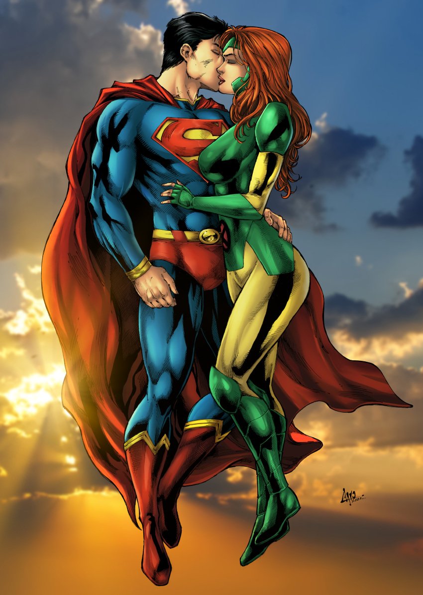 1boy 1girls alien alien_male artist_request crossover crossover_pairing crossover_shipping dc dc_comics female jean_grey kal_el kissing kryptonian male marvel marvel_comics mutant_(marvel) romantic superman superman_(series) tagme x-men