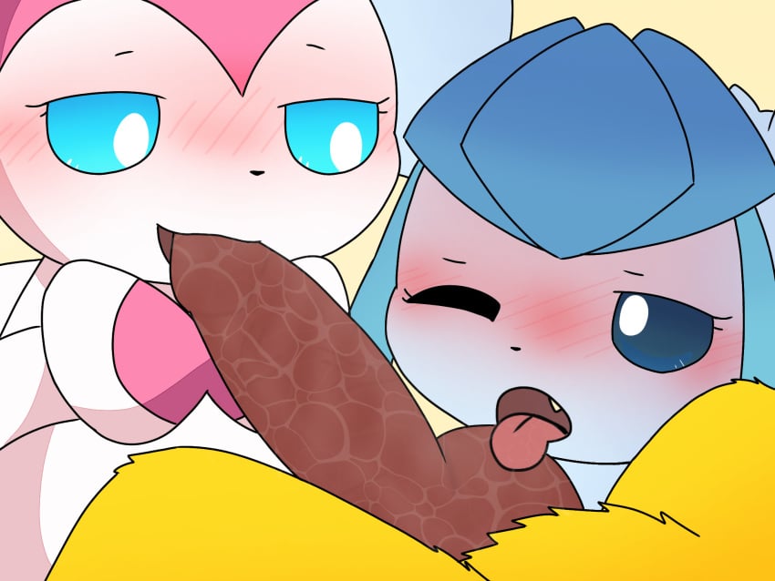 1boy 2girls blowjob blush eeveelution eeveelution_squad esleafy eye_contact female ffm_threesome generation_1_pokemon generation_4_pokemon generation_6_pokemon glaceon jolteon knot knotted_penis lazuli_(eeveelution_squad) licking male male/female/female nintendo pokemon pokemon_(species) pokephilia saliva saliva_on_penis silvia_(eeveelution_squad) speed_(eeveelution_squad) sylveon threesome