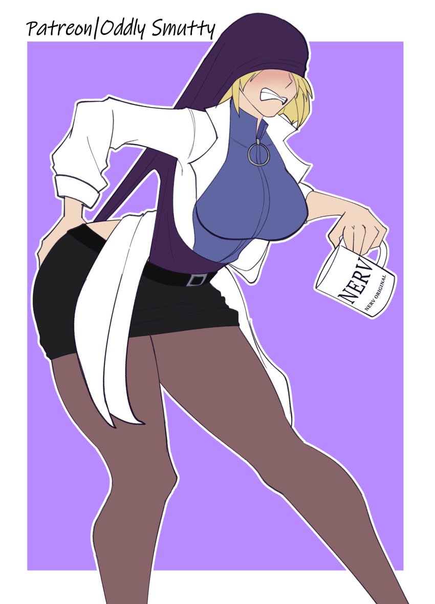 atomic_wedgie blonde_female blonde_hair blonde_hair_female coffee coffee_cup coffee_mug female neon_genesis_evangelion neopn_genesis_evangelion nerv oddlysmutty panties pencil_skirt purple_panties purple_underwear ritsuko_akagi skirt stockings underwear wedgie wedgied_female wedgienerd wedgies