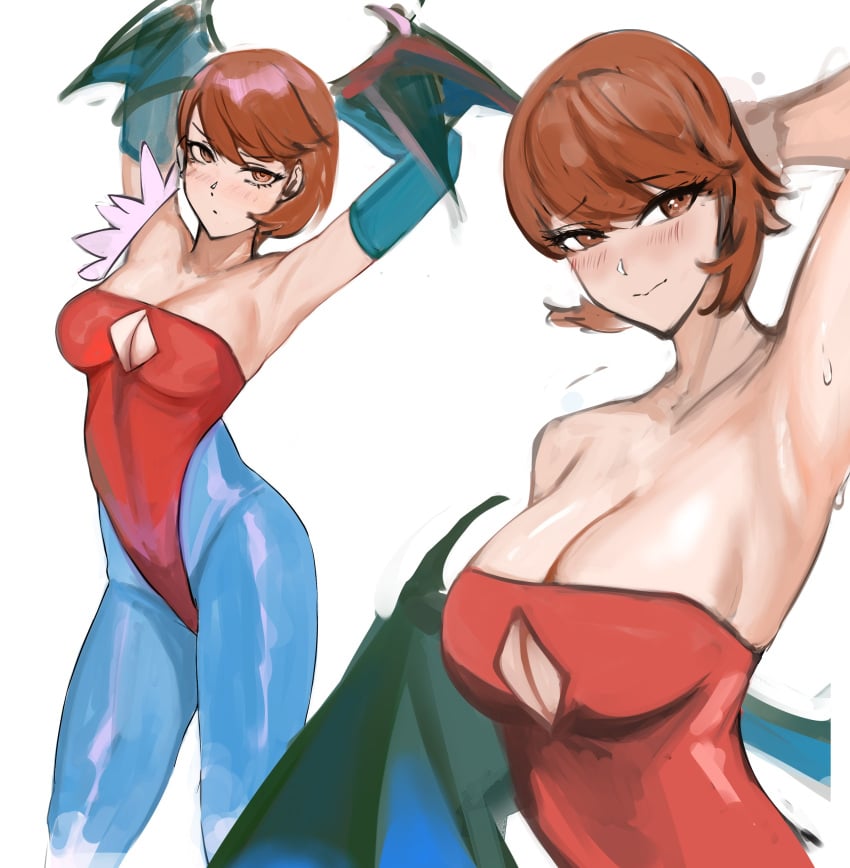 1girls big_breasts breasts brown_eyes brown_hair cosplay darkstalkers female female_only head_wings huge_breasts large_breasts lilith_aensland_(cosplay) megami_tensei nero_watch persona persona_3 wings yukari_takeba