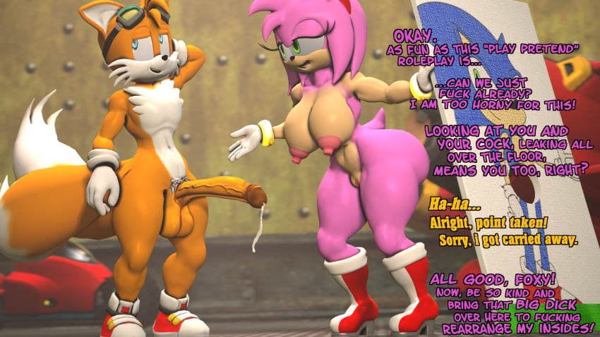 1boy 1boy1girl 1girls 3d 3d_(artwork) age_difference amy amy_rose anthro ass big_ass big_balls big_breasts big_butt big_penis breasts dialogue dirty_talk disguise duo english_text excited female fox furry gloves hedgehog huge_ass huge_butt huge_cock imminent_sex leaking_precum looking_at_penis male male/female miles_prower older_female penis penis_awe penis_out playful pretending roleplay sarah_dellen sarahdellen sega sfm shoes size_talk sonic_(series) sonic_the_hedgehog_(series) source_filmmaker tagme tails tails_the_fox text twink uncensored younger_male