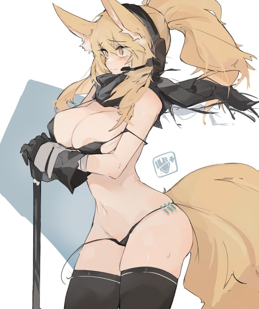 animal_ears areola_slip arknights female female_only mikozin nearl_(arknights) nipple_slip standing