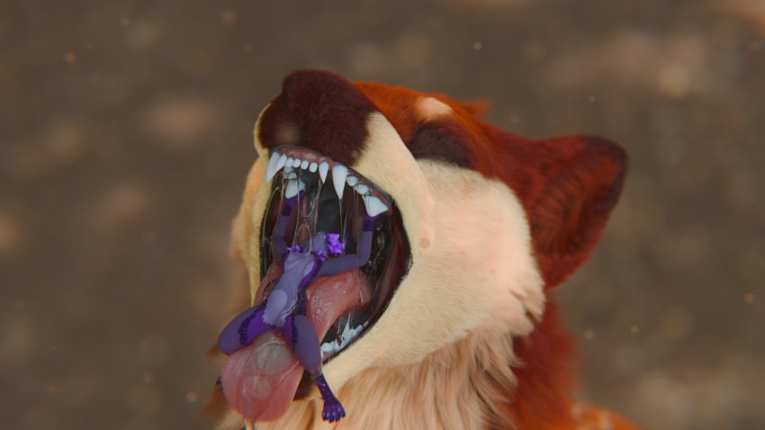 absurd_res bodily_fluids canid canine deer drooling duo hi_res kobold koboldal mammal maned_wolf mawplay mouth open_mouth razz saliva shinyumbra size_difference teeth tongue umbrashiny vore