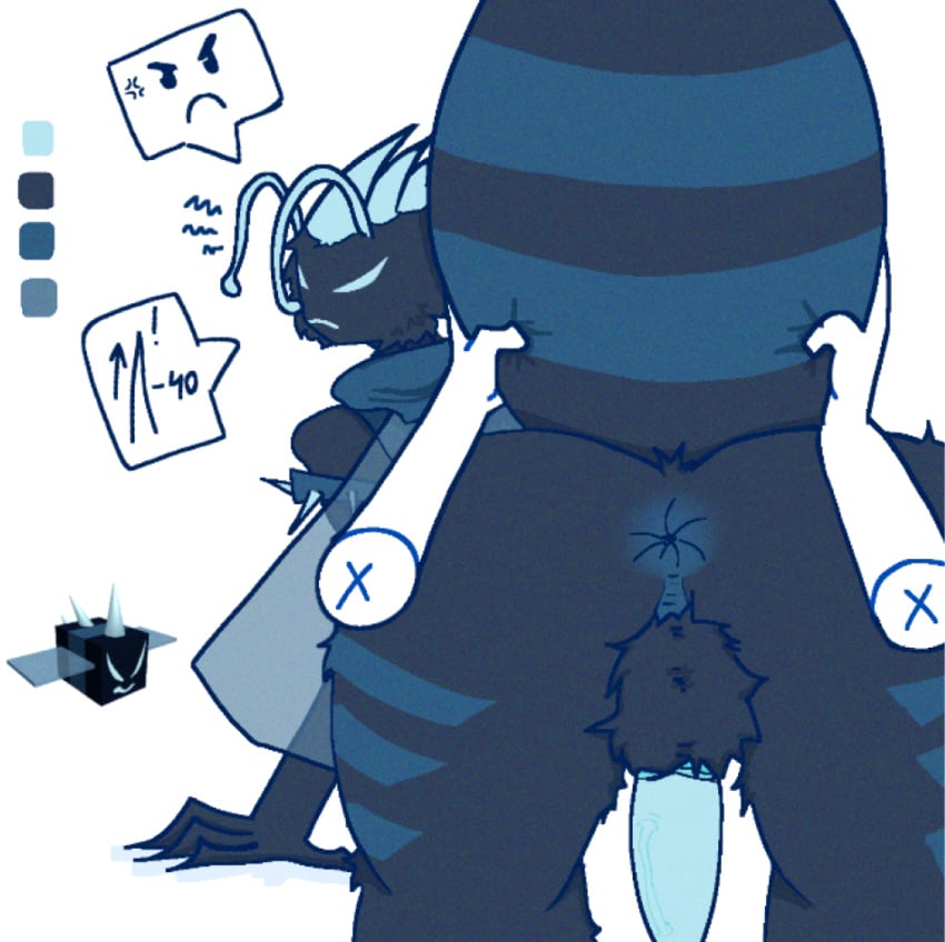 angry angry_expression angry_face antennae antennae_(anatomy) anthro anus ass ass_focus asshole battr bee bee_swarm_simulator big_ass blue_eyes blue_fur choker femboy fur gameplay_mechanics grabbing light-blue_hair plump_ass puckered_anus reference_image roblox roblox_game self_upload speech_bubble spiky_hair stinger stinger_(anatomy) thick_thighs thighs vicious_bee wings