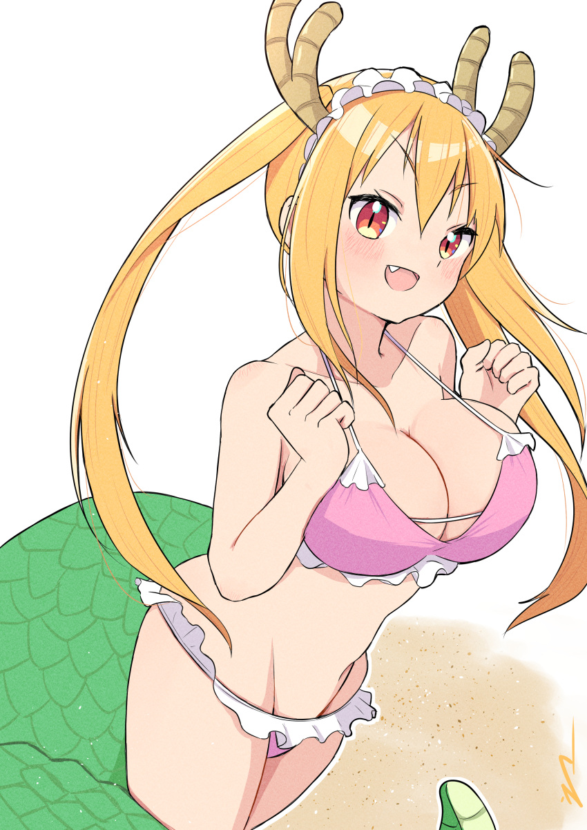 1girls beach big_breasts bikini cleavage emma_(3one3o) miss_kobayashi's_dragon_maid swimsuit tagme tohru_(dragon_maid)