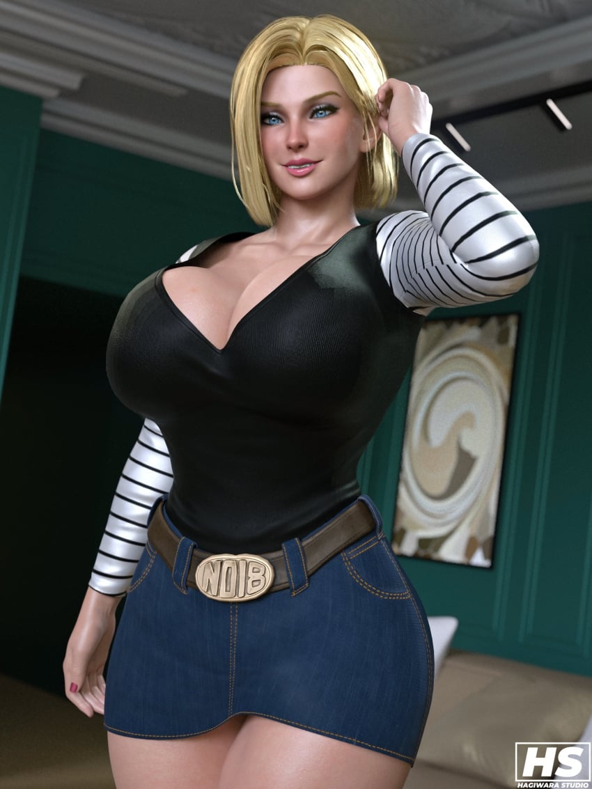 1girls 2024 3d 3d_(artwork) android android_18 anime artist_logo artist_signature big_breasts blonde_female blonde_hair blonde_hair_female blue_eyes breasts busty cleavage clothed clothed_female clothing color colored dragon_ball dragon_ball_super dragon_ball_z full_color hagiwara_studio hips large_breasts light-skinned_female light_skin manga massive_breasts shounen_jump voluptuous voluptuous_female