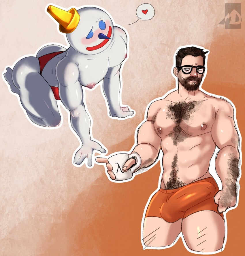 balls bara beard big_penis bulge facial_hair flaccid glasses gordon_freeman half-life jack_box jack_in_the_box male male_only mascot millzdick muscles muscular penis underwear