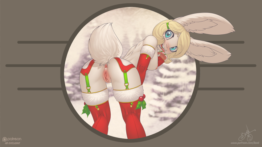 16:9 1girls 2016 absurd_res anthro anus areola armwear ass bent_over big_eyes blonde_hair blue_eyes bonk breasts clitoris clothed clothing colored_nails elbow_gloves erect_nipples female female_only fur furry garter_belt garter_straps gloves green_nails hair hi_res holly_(plant) lagomorph legwear looking_at_viewer looking_back mammal nipples open_mouth original original_character partially_clothed phixyl plant presenting presenting_anus presenting_hindquarters presenting_pussy pussy rabbit raised_tail snow solo stockings thigh_highs tree white_fur winter