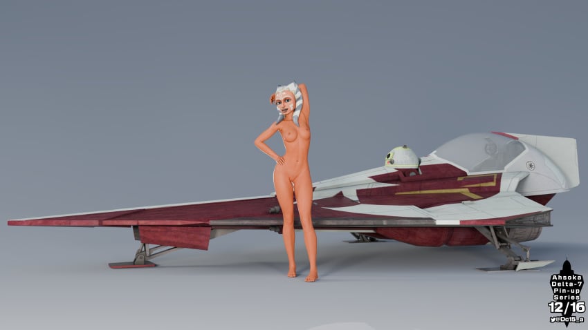 1girls 3d ahsoka_tano alien astromech_droid belly_button breasts clone_wars compact_body completely_nude completely_nude_female dc15-a feet female female_only fully_nude jedi jedi_padawan naked nipples orange_body orange_skin pinup pinup_(style) pinup_girls pinup_pose simple_background solo spacecraft spaceship standing star_wars the_clone_wars:_season_one togruta