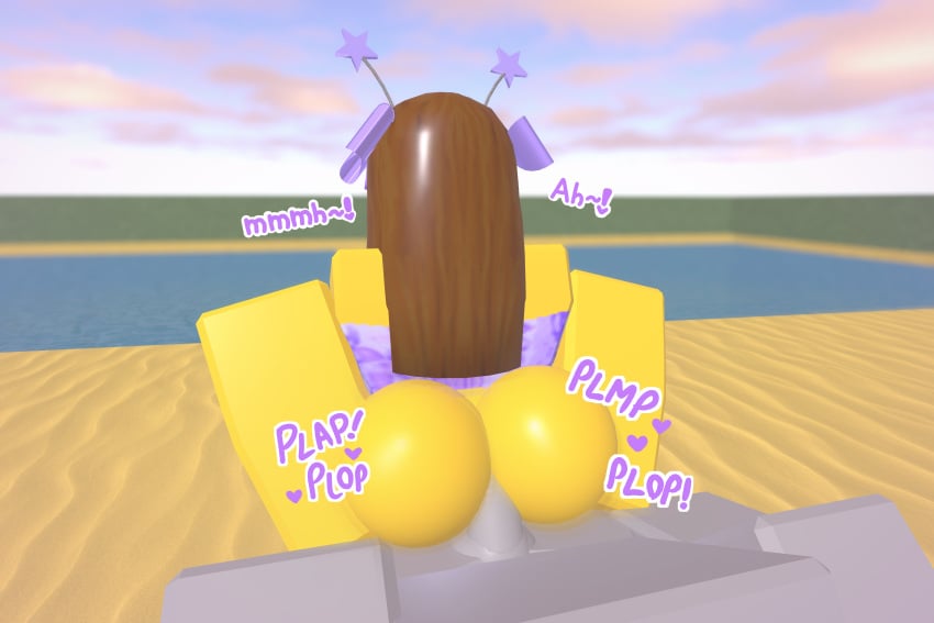 1boy 1boy1girl 1girls 3d anal anal_sex anal_sex beach_background blocky_body bloxzrd brown_hair female moaning purple_bikini roblox roblox_avatar robloxian shiny_butt tagme text yellow_body yellow_skin