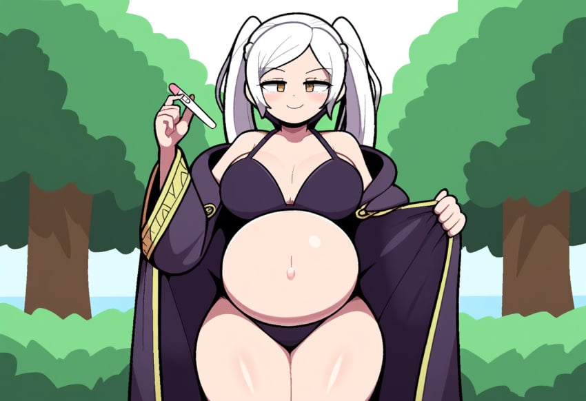 1girls ai_generated big_breasts fire_emblem fire_emblem_awakening forest large_breasts looking_at_viewer novelai pregnancy_test pregnant robin_(fire_emblem) robin_(fire_emblem)_(female) solo_female thick_thighs