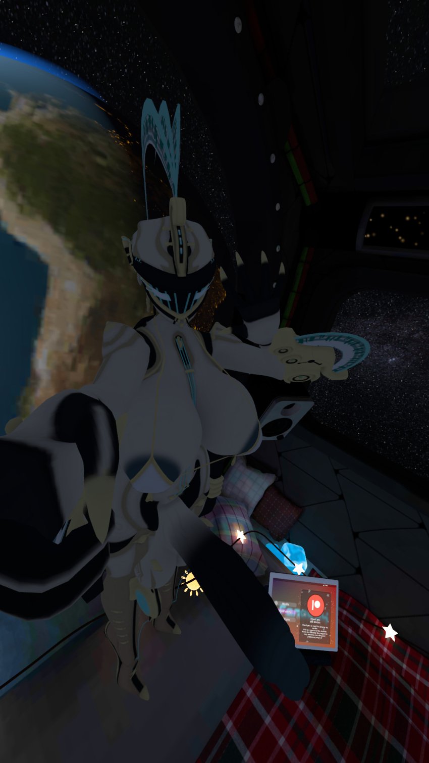 1futa big_balls big_breasts big_penis bikini_top in_space looking_at_viewer octavia_(warframe) ready_for_sex selfie thick_hips thick_thighs vrchat vrchat_avatar warframe waving_at_viewer