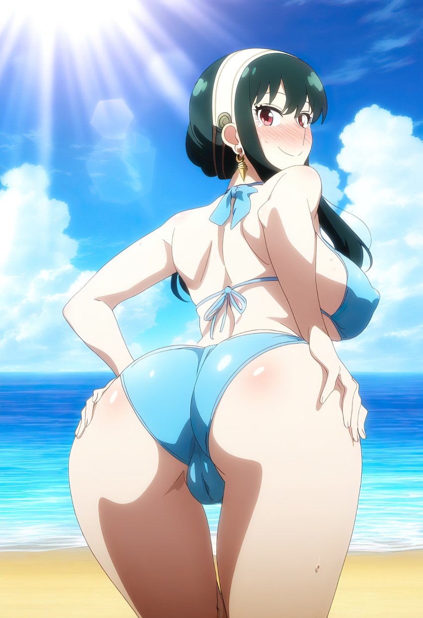 1girls ai_generated beach bikini black_hair blue_bikini blue_swimsuit female headband human nai_diffusion spy_x_family stable_diffusion swimsuit tagme vanitas_ai white_skin yor_briar