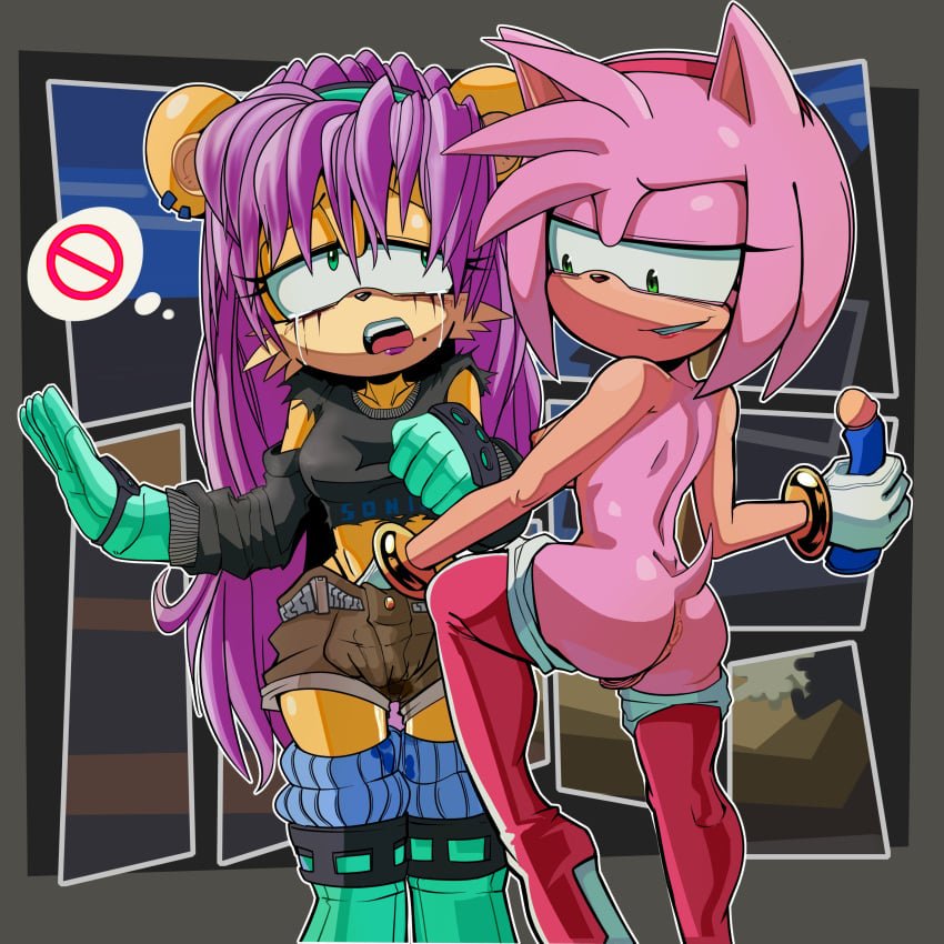 1boy 2girls amy_rose crying female fingering_pussy furry handjob kirapac male mina_mongoose penis ruined_makeup sega sonic_(series) sonic_the_hedgehog sonic_the_hedgehog_(comics) threesome