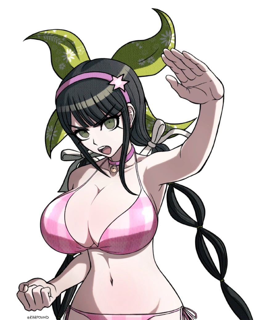 1girls 2d 2d_(artwork) 2d_artwork big_breasts bikini bikini_bottom bikini_top black_hair breasts chabashira_tenko danganronpa danganronpa_s:_ultimate_summer_camp danganronpa_v3 edit edited edited_image edited_official_artwork edited_screencap female green_eyes huge_breasts karfound large_breasts looking_at_viewer mouth open_mouth pale-skinned_female pale_skin shiny_breasts shiny_hair shiny_skin solo solo_female spike_chunsoft teeth teeth_showing twin_braids twintails