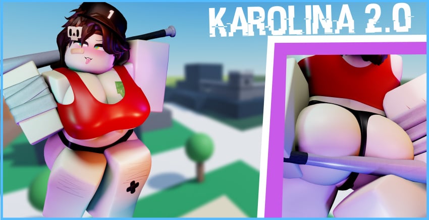 1girls 3d ass ass_focus baseball_bat baseball_cap bra breasts character_name cleavage crossroads_(roblox) goth karolina_(kora_x) kora_x koraxlust pale_skin panties roblox robloxian smirk tagme taller_girl thighs tongue_out