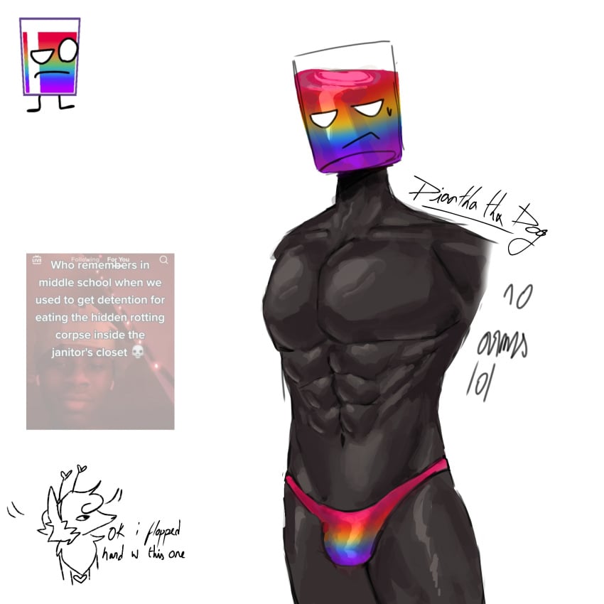 1boy abs black_body buff color colored cup_of_rainbow_(object_kerfuffle) diantha_tha_dog english english_text gay gay_cup i_dont_know_what_else_to_tag_help male male_only meme_in_the_background muscular muscular_male object_head object_kerfuffle object_show object_shows rainbow_underwear self_upload solo_male sweatdrop text underwear white_background