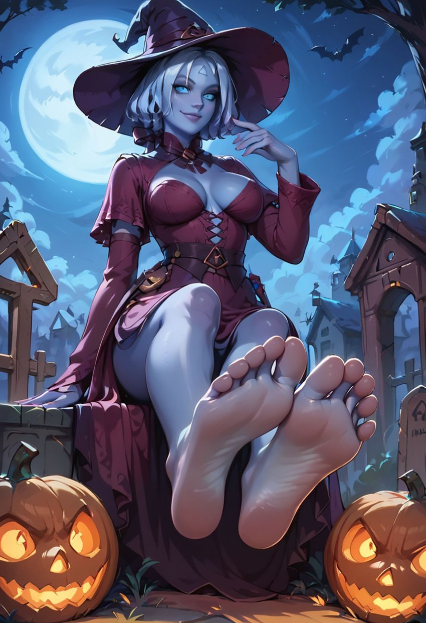 ai_generated civitai deadlock feet female foot_fetish ghost ghost_girl halloween looking_at_viewer sutekh_ai video_games vindicta_(deadlock)