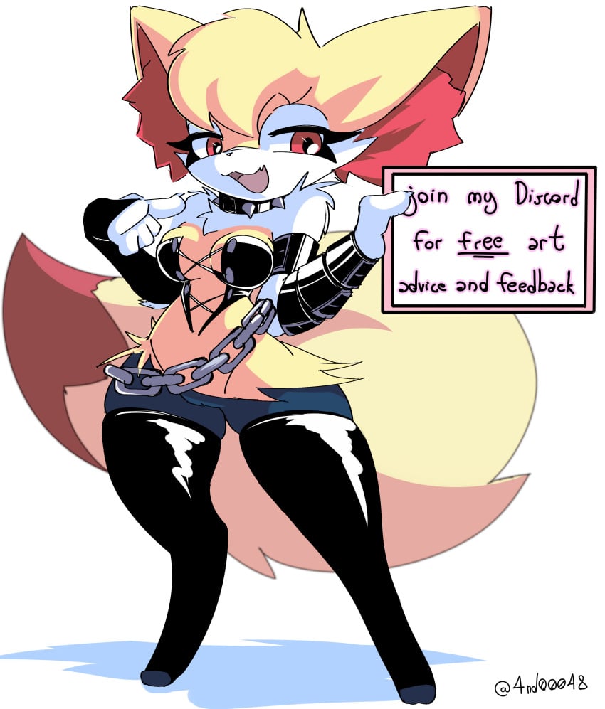 absurd_res ando anthro belt braixen canid canine chains clothing corset female fur generation_6_pokemon hi_res holding_object leather legwear lingerie mammal nintendo pokemon pokemon_(species) red_body red_eyes red_fur short_stack smug smug_face solo straps thigh_highs topwear white_body white_fur yellow_body yellow_fur