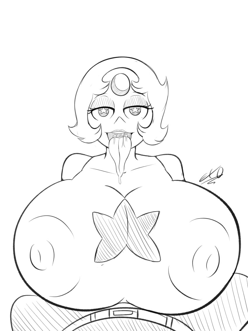 big_breasts big_tongue exocomics horny pearl_(steven_universe) saliva sketch star_eyes steven_quartz_universe steven_universe tagme tongue_out