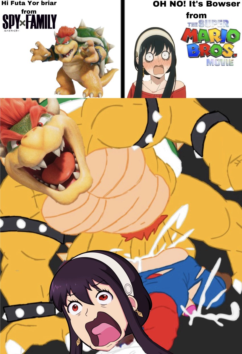 1boy 1futa bowser edit futanari illumination_entertainment mario_(series) meme monster nintendo open_mouth penis photoshop photoshop_edited rape raped raped_by_monster spy_x_family super_mario_bros. super_mario_bros._(2023_film) yor_briar