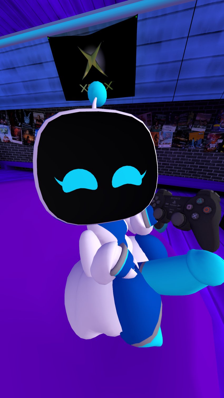 astro_bot astro_bot_(series) bean_bag big_ass big_cock happy holding_controller looking_at_viewer playstation ready_to_fuck thick_thighs vrchat vrchat_avatar