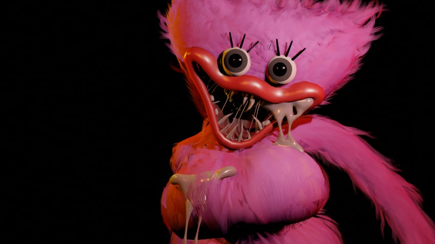 3d cum_fountin cum_in_mouth cum_on_breasts female female_only kissy_missy pink_fur poppy_playtime poppyhoetime_(fangame) sharp_teeth solo