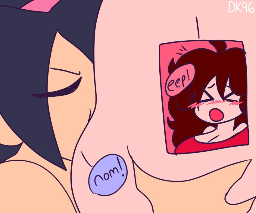 2girls belly belly_bite belly_grab belly_squish big_belly chubby chubby_female daisykitty96 female female_only friday_night_fatty friday_night_funkin girlfriend_(friday_night_funkin) nene_(newgrounds) onomatopoeia speech_bubble