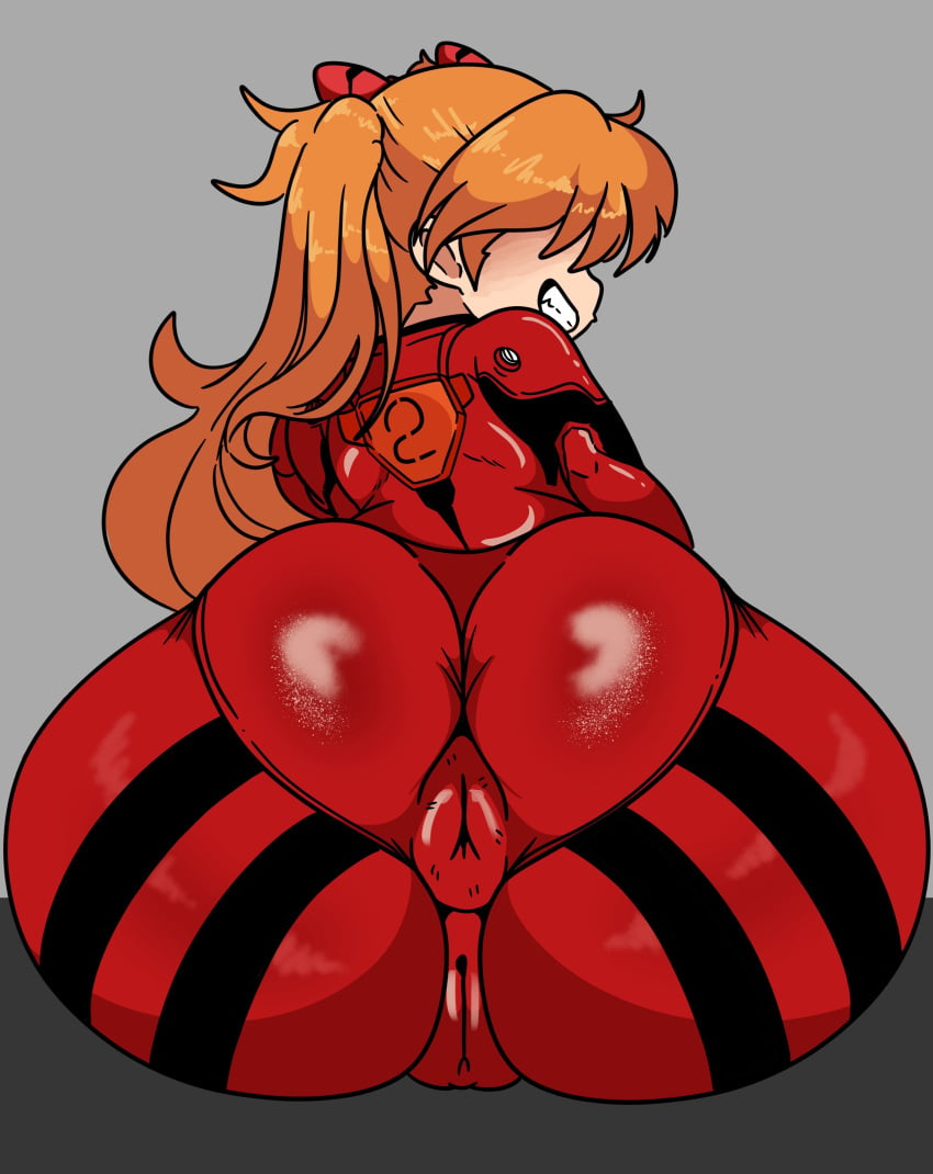 ass asshole asshole_visible_through_clothes asuka_langley_sohryu big_ass big_breasts bodysuit cameltoe fully_clothed inakotho looking_back neon_genesis_evangelion red_bodysuit red_hair skin_tight smile