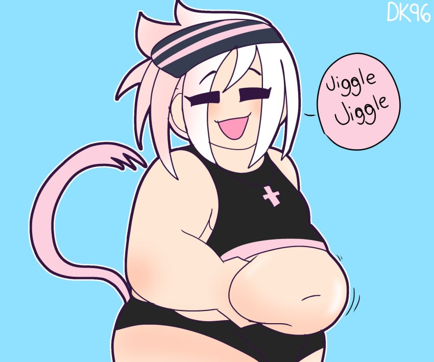 1boy agora_(daisykitty96) belly_grab belly_jiggle chubby_femboy closed_eyes daisykitty96 dialogue femboy jiggling looking_at_viewer male speech_bubble