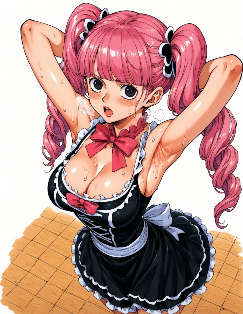 ai_generated alluring black_eyes blush busty female female_focus female_only looking_at_viewer maid maid_dress maid_outfit maid_uniform one_piece open_mouth perona pink_hair ponytails seducing seduction seductive seductive_body seductive_eyes seductive_gaze seductive_look seductive_mouth seductive_pose shiny_hair shiny_skin steamy_breath sweat sweatdrop sweating sweaty sweaty_body twintails voluptuous voluptuous_female yashin