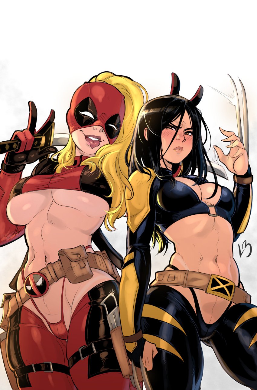 avengers black_hair blonde_hair female lady_deadpool laura_kinney llamaboy marvel marvel_comics partially_clothed wanda_wilson x-23 x-men