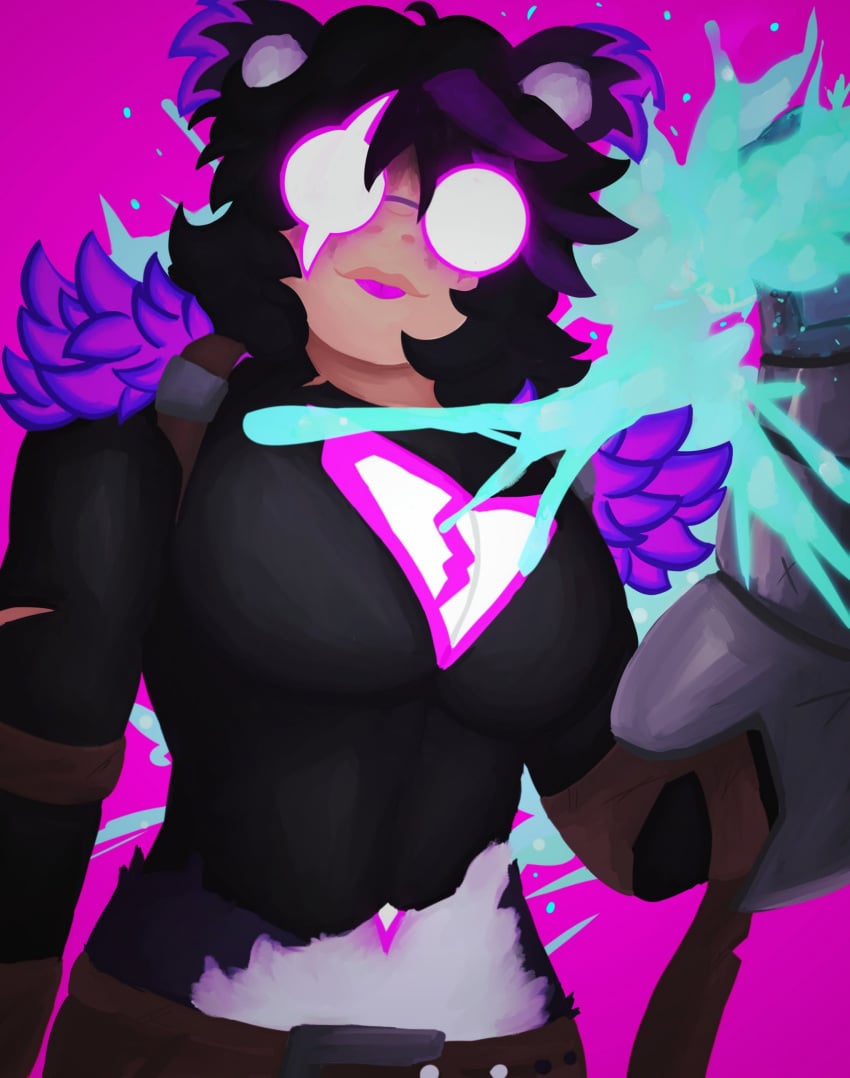 breasts crushing_object dark-skinned_female dark_skin fortnite glasses hoodless_raven_team_leader looking_at_viewer looking_down raven_team_leader ripped_clothing