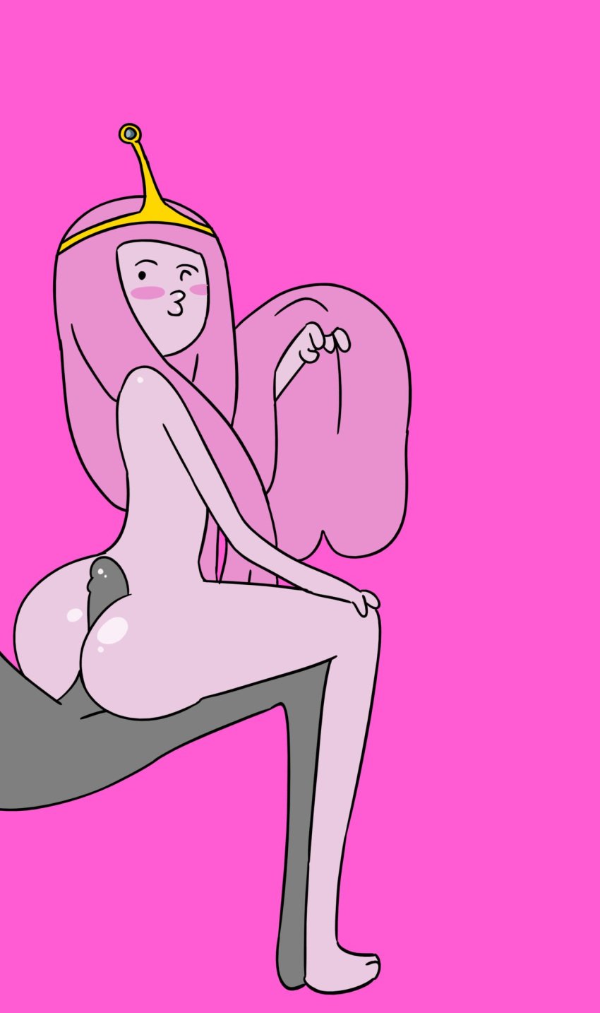 1boy 1girls accurate_art_style adventure_time ass jones_boi jonesbo50034805 long_hair mob_face nude pink_body pink_hair pink_skin princess_bubblegum sitting