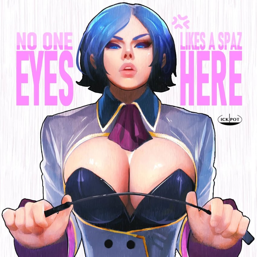 1girls big_breasts big_lips blue_eyes blue_hair cleavage elisabeth_blanctorche female female_only head_up ickpot king_of_fighters light_skin lips riding_crop short_hair small_nose tie whip white_skin