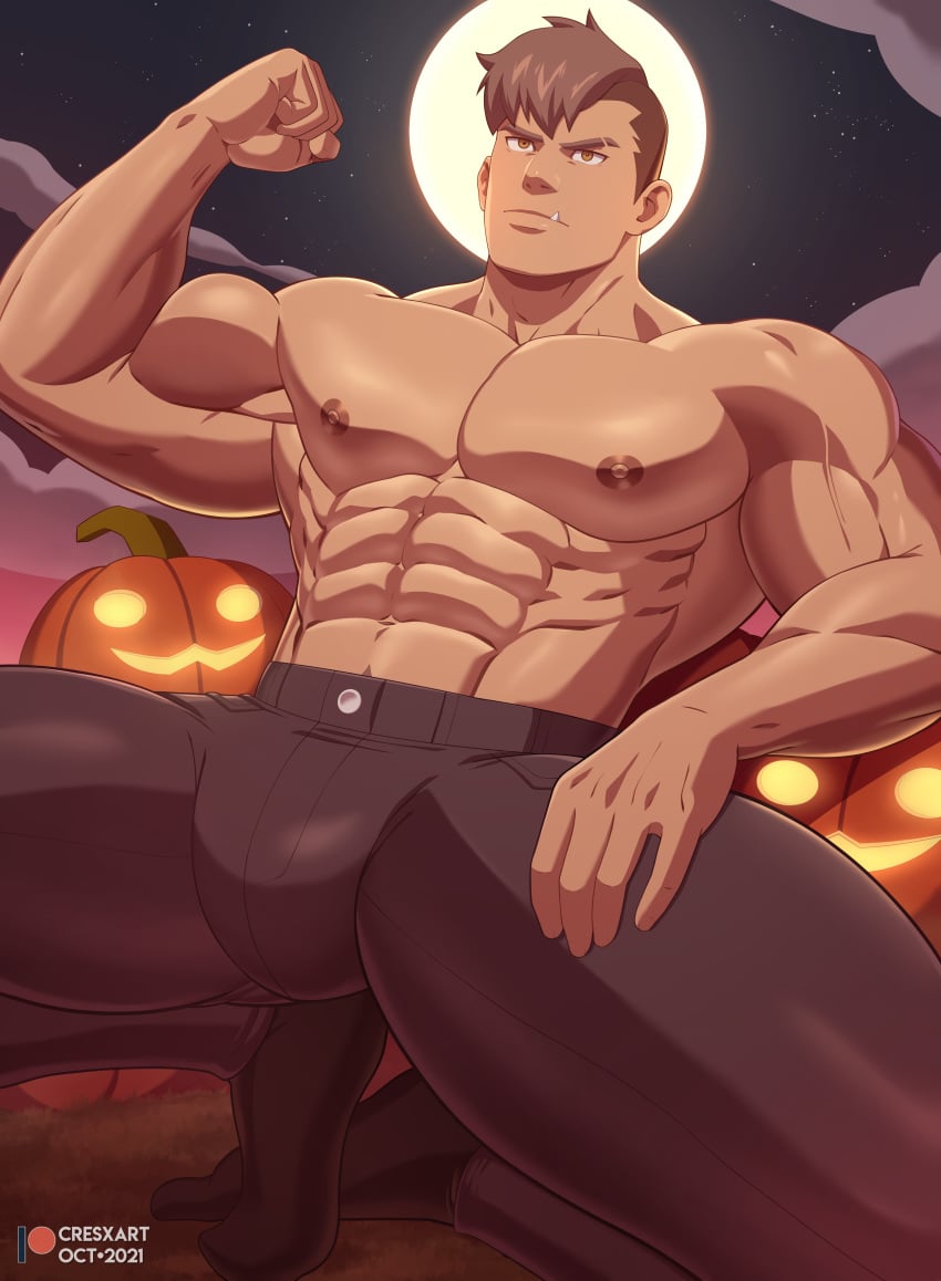 abs all_saints_street bara biceps big_bulge bulge clothing cresxart damao flexing_bicep grey_hair halloween holidays male male_nipples male_only manly mohawk mohawk_(hairstyle) muscular_male nipples pecs tight_clothing tusks vladimir_elliot_kirilenko wan_sheng_jie werewolf