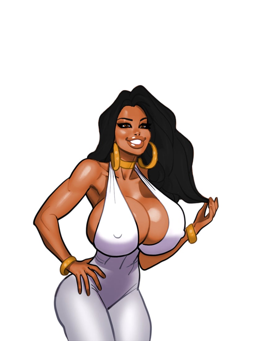 brown_hair brown_skin cleavage cleavage_cutout edit edited hoop_earrings hoop_earrings_oversized huge_breasts john_persons massive_breasts persian_female tan_skin theofficialpit