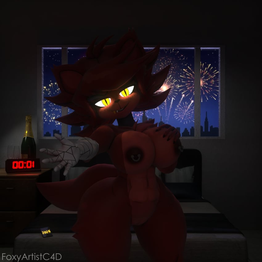 1:1 2024 3d_(artwork) alarm_clock animatronic anthro bedroom big_breasts breasts canid canine clock digital_media_(artwork) female fexa fexa_(cally3d) fexa_(cryptiacurves) fireworks five_nights_at_freddy&#039;s fox foxy_(cally3d) foxy_(fnaf) foxyartistc4d fredina&#039;s_nightclub fur genitals glowing glowing_eyes hand_on_breast hi_res inviting_to_sex looking_at_viewer machine mammal mtf_crossgender narrowed_eyes navel nipple_piercing nipples piercing pussy reaching_towards_viewer red_body red_fur robot rule_63 scottgames smile solo tail thick_thighs watermark wide_hips wine_bottle yellow_eyes