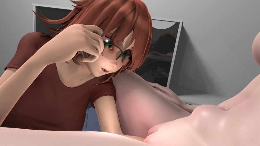 2girls 3d_render fisting glasses gynecological_chair stomach_bulge