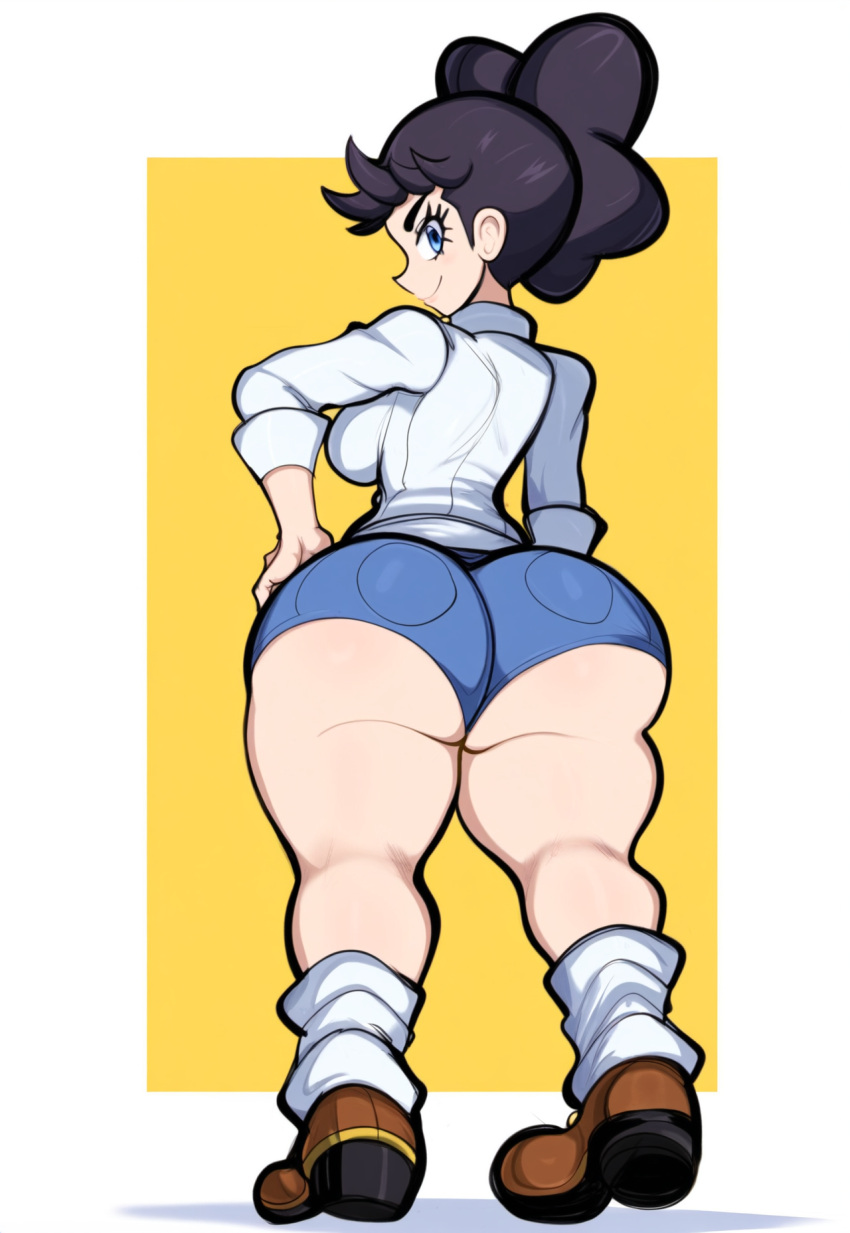 ai_generated alternate_costume dat_ass diantha_(pokemon) female female_focus female_only full_body huge_ass mullon novelai pokemon pokemon_xy shorts smile solo that_ass_was_fat