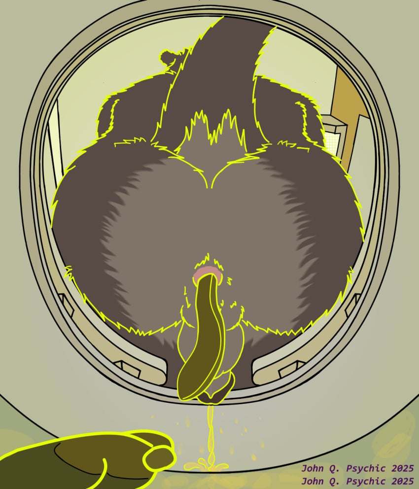 anthro anus ass backsack balls bodily_fluids body_hair butt_focus butt_hair echo_(game) echo_(series) echo_project feces genital_fluids genitals glans hi_res humanoid_genitalia humanoid_penis john_q._psychic low-angle_view male mammal motel_room mustelid otter peeing penis perineum pink_anus scat sitting solo sydney_bronson toilet toilet_use urine watersports worm's-eye_view