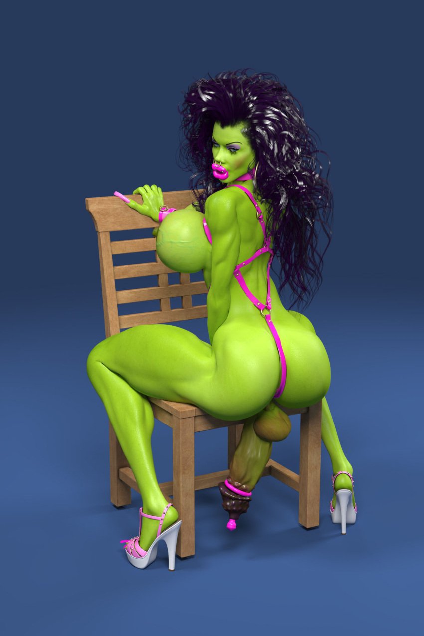 3d bimbo bimbo_lips chair collar futanari gif_author huge_breasts huge_cock orc orc_futanari solo solo_futa