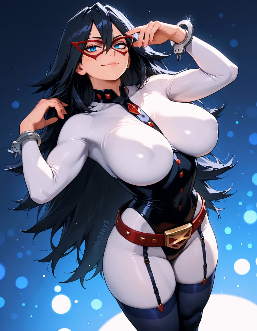 ai_generated bodysuit dommy_mommy fr34ky handcuffs huge_breasts mature_female midnight_(my_hero_academia) milf my_hero_academia