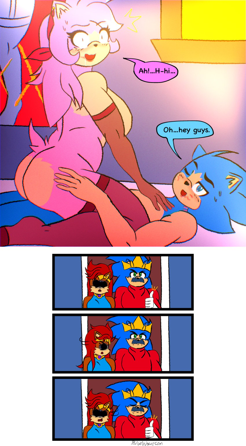 2boys 2girls age_difference amy_rose anthro archie_comics ass big_breasts bluewavecon blush breasts chipmunk clothing cowgirl_position digital_media_(artwork) english_text eulipotyphlan father_(lore) father_and_child_(lore) father_and_son_(lore) female female_penetrated footwear from_front_position gloves ground_squirrel group hair handwear hedgehog hi_res kiss_mark legwear lingerie lipstick makeup male male/female male_penetrating male_penetrating_female mammal manik_acorn mature_female mother_(lore) mother_and_child_(lore) mother_and_son_(lore) older_female on_bottom on_top parent_(lore) parent_and_child_(lore) parent_and_son_(lore) penetration rodent sally_acorn sciurid sega sex slightly_chubby socks son_(lore) sonic_(series) sonic_the_hedgehog sonic_the_hedgehog_(archie) sonic_the_hedgehog_(comics) sonic_the_hedgehog_(series) text thigh_highs thigh_socks younger_male