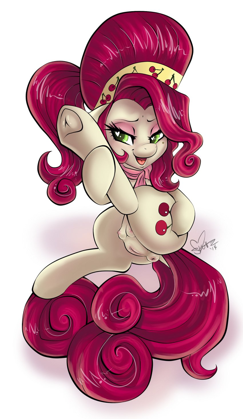 2014 anus cherry_jubilee_(mlp) crotchboobs cutie_mark earth_pony equine eyelashes female feral friendship_is_magic green_eyes hair hi_res horse long_hair mammal my_little_pony one_leg_up open_mouth pony presenting pussy simple_background skuttz solo white_background