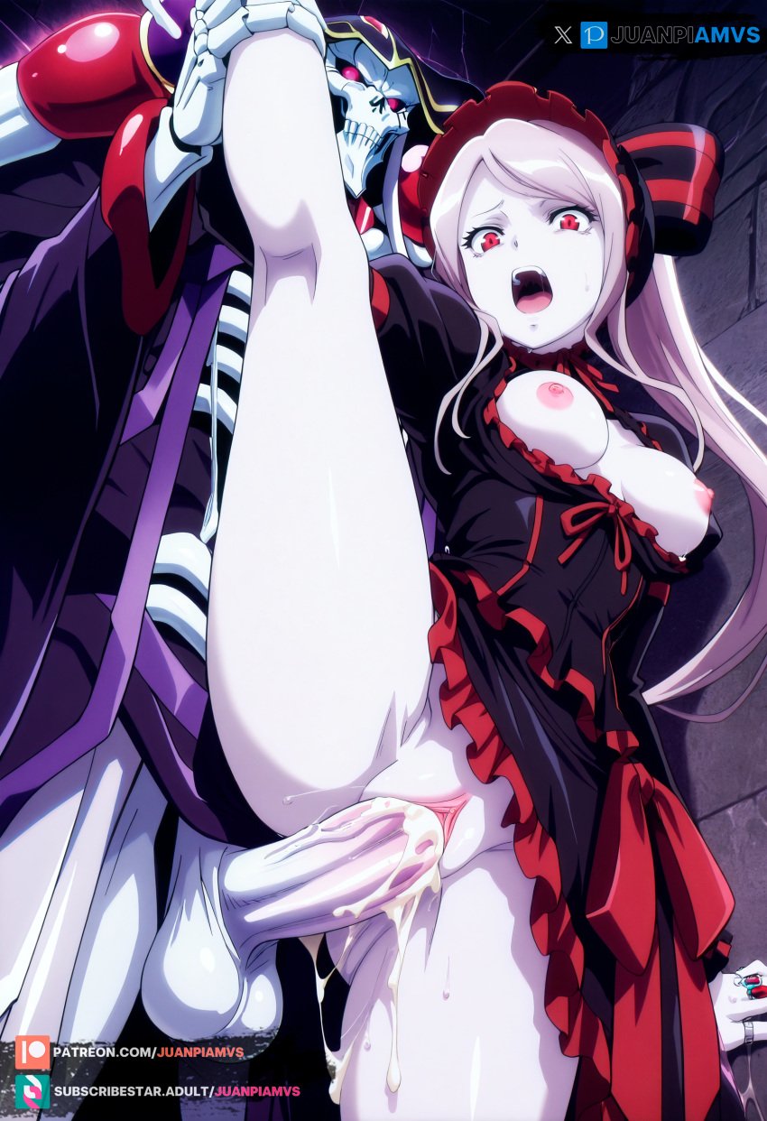 ai_generated ainz_ooal_gown female grabbing_leg juanpiamvs long_hair medium_breasts one_leg_up overlord_(maruyama) patreon patreon_username penetration ponytail red_eyes sex shalltear_bloodfallen silver_hair standing_sex subscribestar subscribestar_username watermark