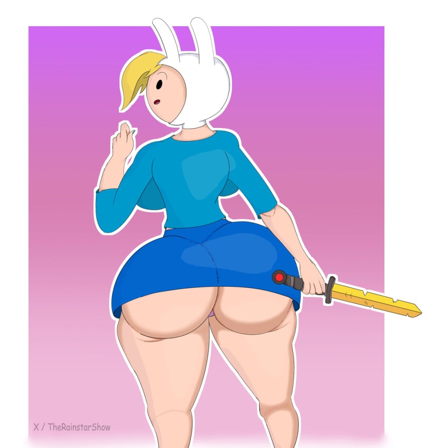 1girls adventure_time ass big_ass big_boobs big_breasts big_butt blue_shirt blue_skirt boobs breasts butt female female_only fionna_the_human_girl shirt skirt solo solo_female solo_only sword therainstarshow