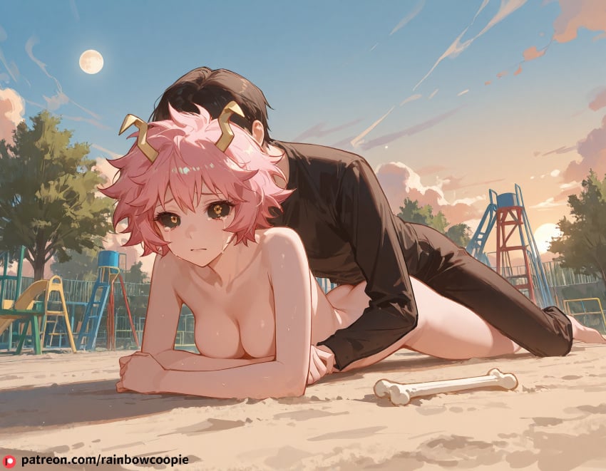 1boy ai_generated ashido_mina beautfiul_background bottled_water cello full_moon medium_breasts mist-covered_ground playground prone_bone_sex streaming_tears stunning_backgroud sunshine