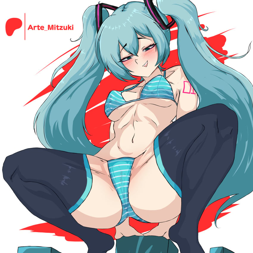 1girls bikini female female_only hatsune_miku long_hair skirt_removed solo solo_female solo_only tagme thighhighs twintails vocaloid zeddarts